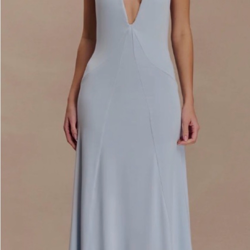 Elegant Light Blue Women's Dress Juliet Slinkly Maxi Dress With Scarf Pale Blue